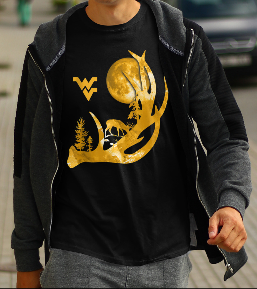 West Virginia Mountaineers Antler Moon Deer Silhouette Fan T-Shirt