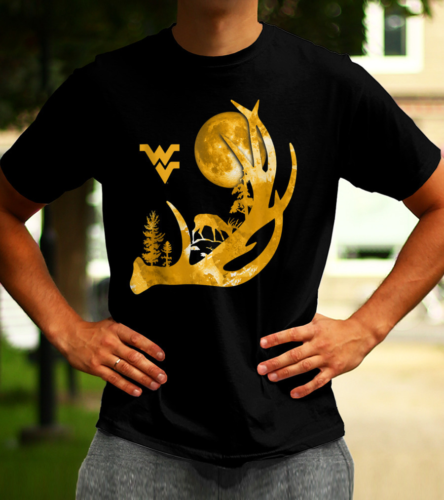 West Virginia Mountaineers Antler Moon Deer Silhouette Fan T-Shirt