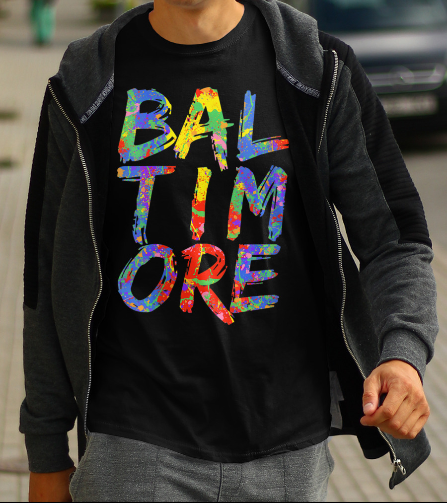 Baltimore Colorful Rainbow Paint Splash Effect T-Shirt