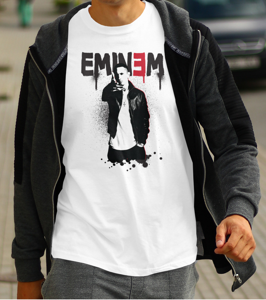 Eminem Sprayed Up Red E Iconic Leather Jacket T-Shirt
