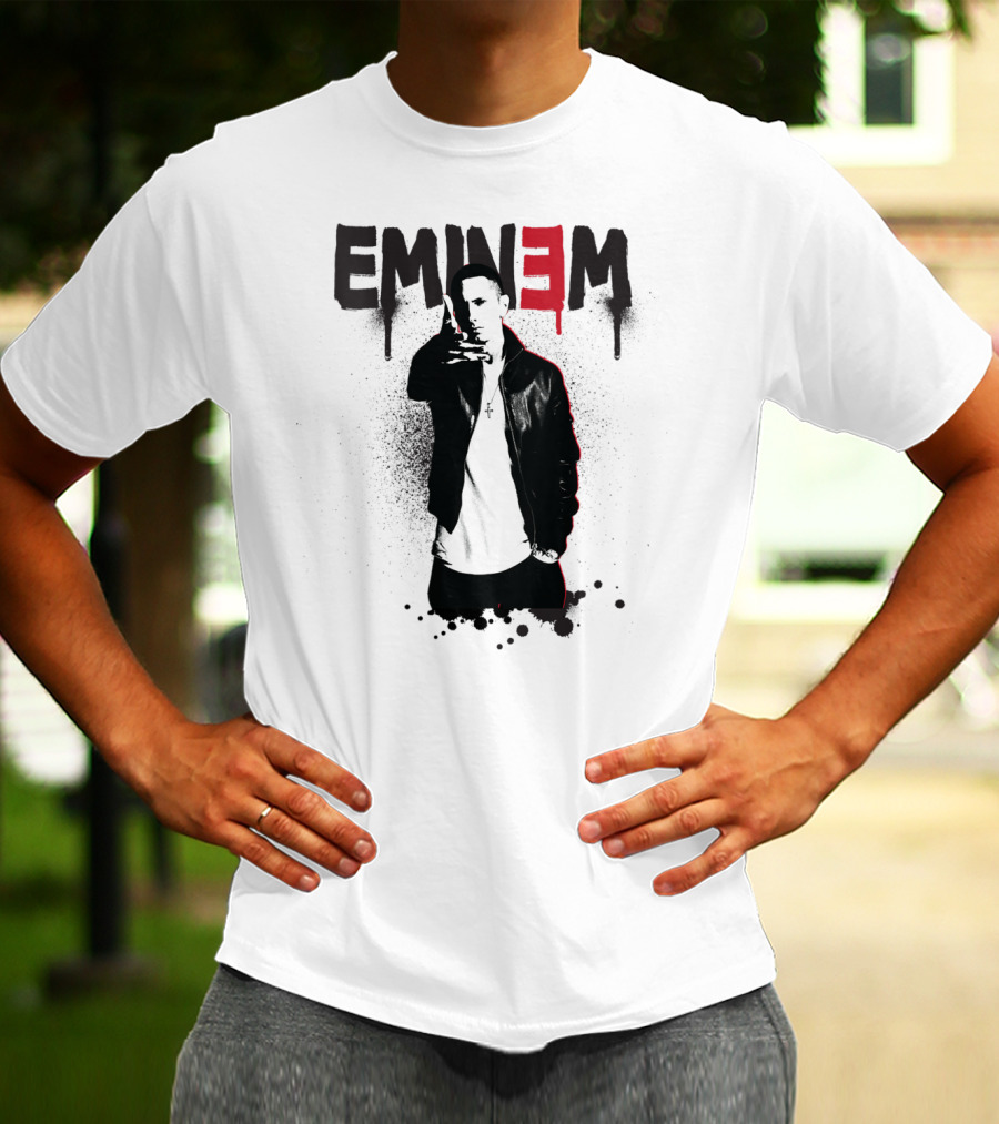 Eminem Sprayed Up Red E Iconic Leather Jacket T-Shirt