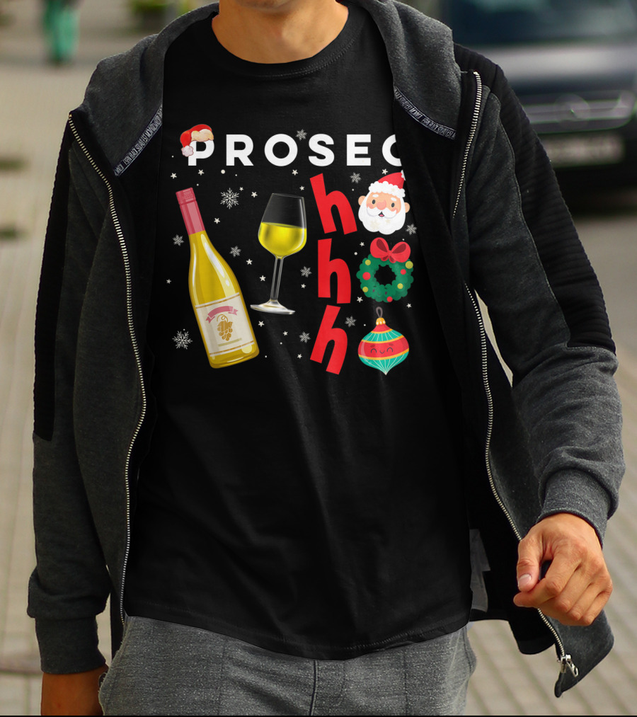 PROSEC HO HO Christmas Wine Santa Wreath Ornaments T-Shirt