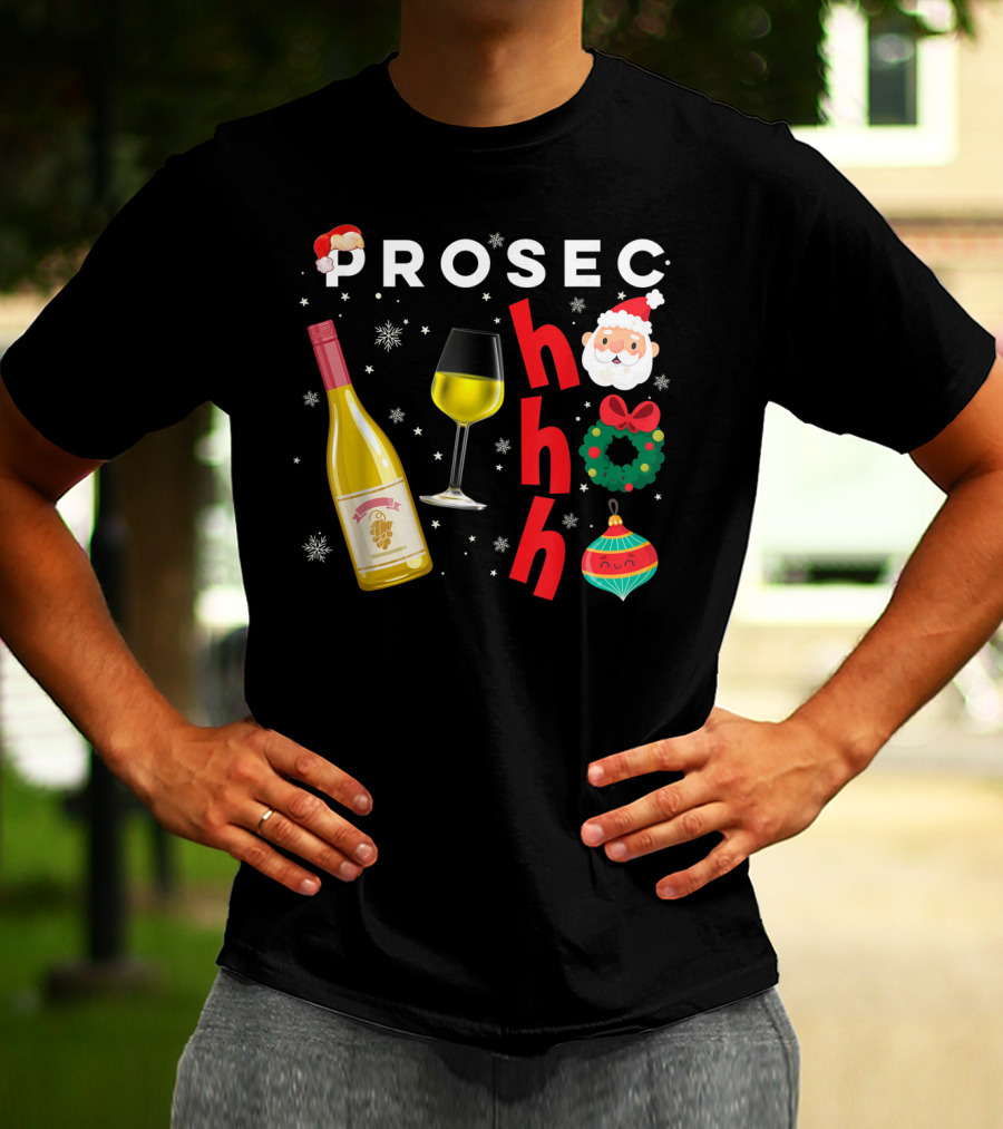 PROSEC HO HO Christmas Wine Santa Wreath Ornaments T-Shirt