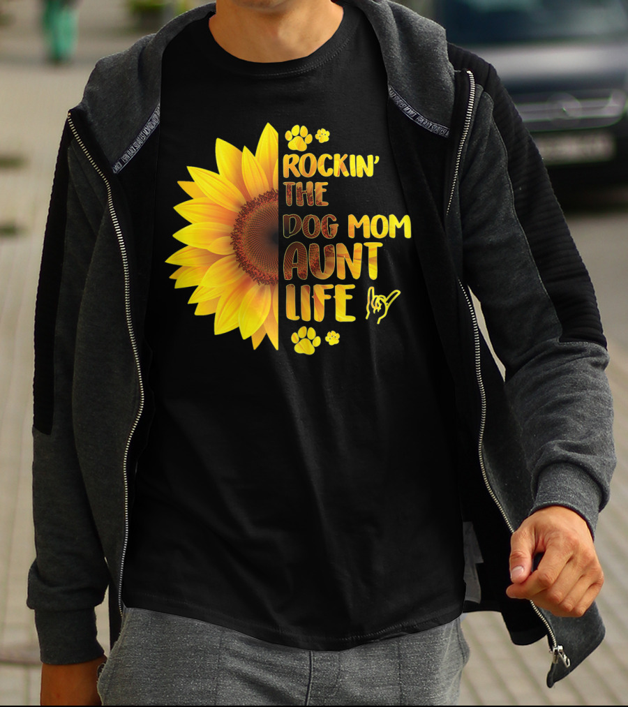 Rockin' The Dog Mom Aunt Life Sunflower Paw Prints T-Shirt