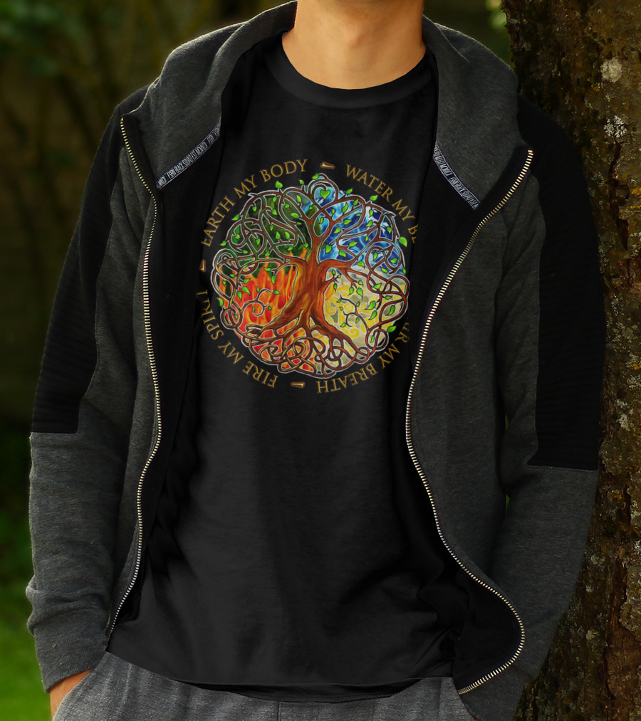 Yggdrasil Tree Of Life Earth My Body Water My Blood Fire My Spirit Air My Breath T-Shirt