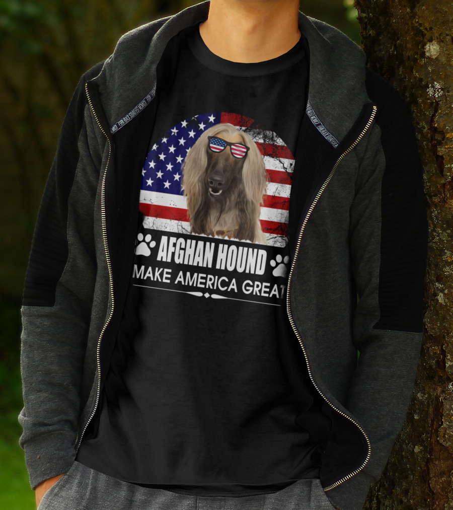 Afghan Hound Make America Great With Dog And Flag Paw Prints T-Shirt