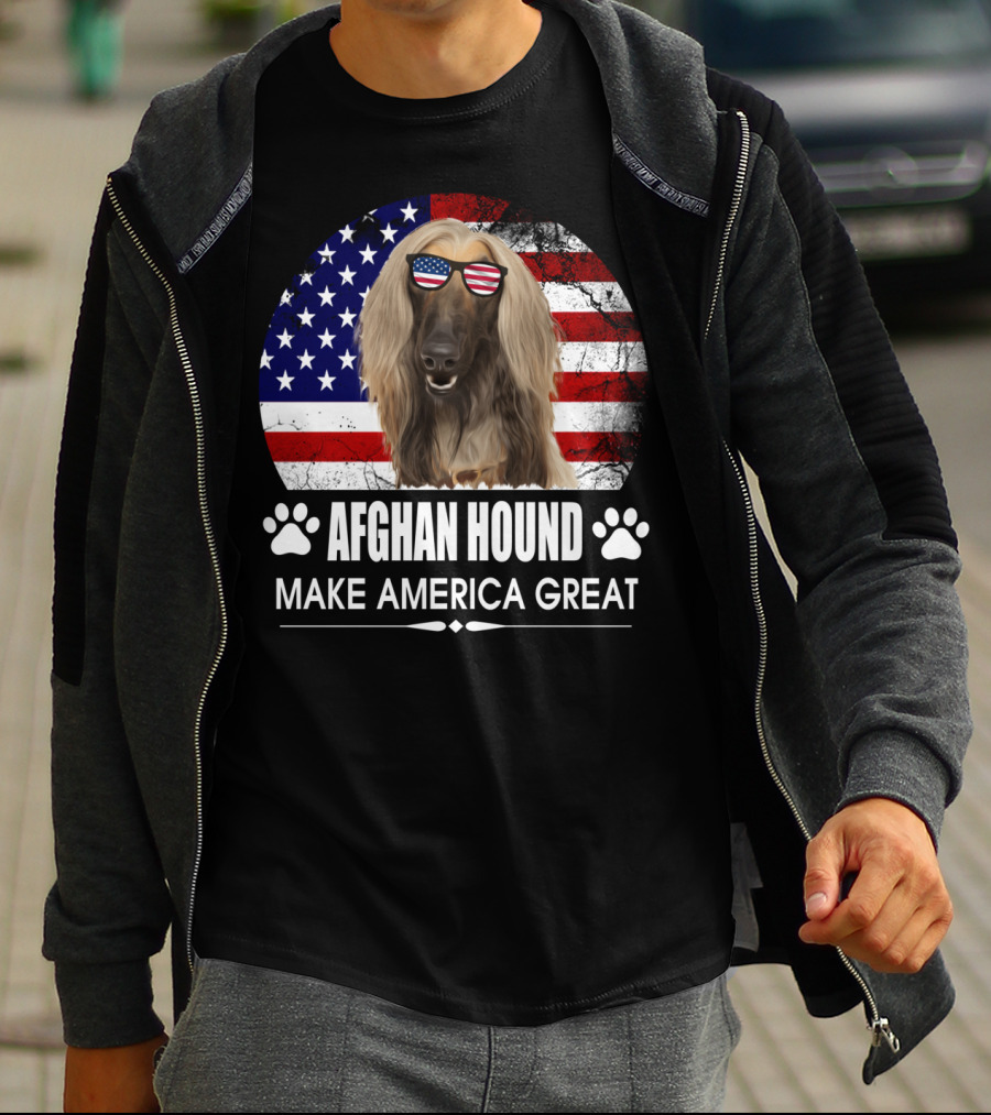 Afghan Hound Make America Great With Dog And Flag Paw Prints T-Shirt