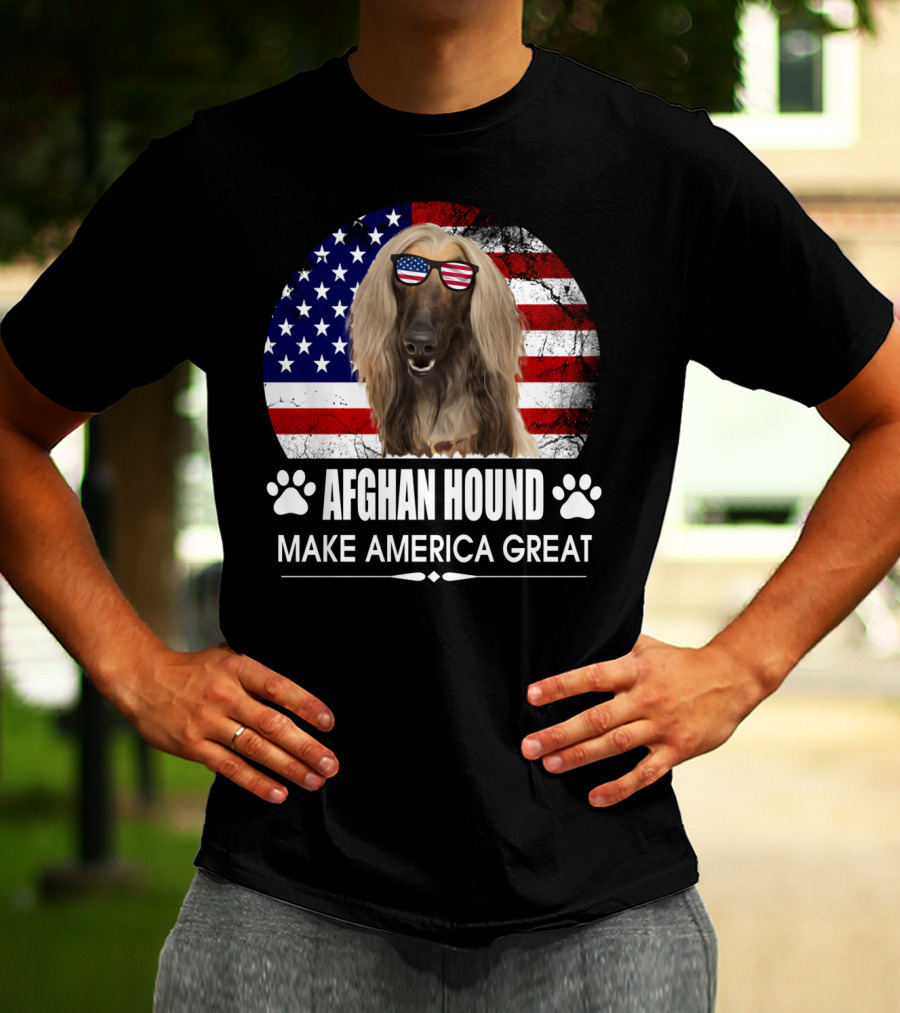 Afghan Hound Make America Great With Dog And Flag Paw Prints T-Shirt