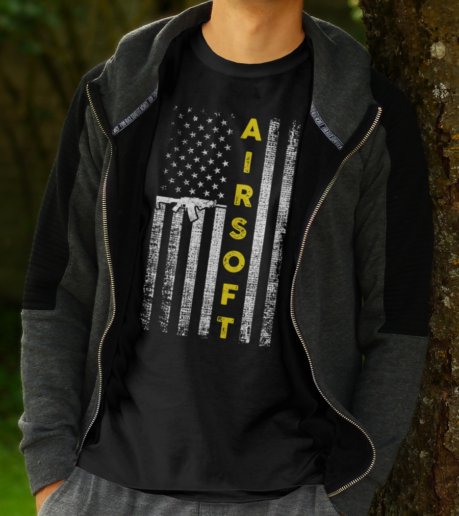 Airsoft Gun American Flag Patriotic United States T-Shirt