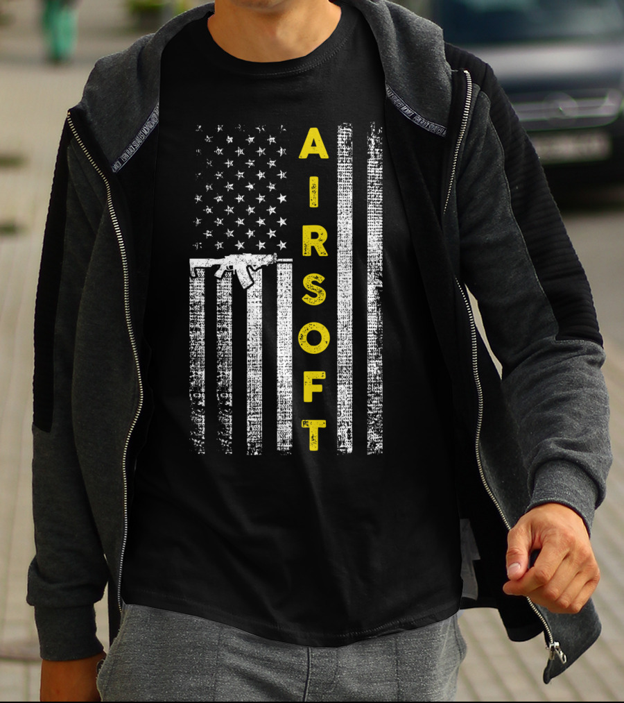 Airsoft Gun American Flag Patriotic United States T-Shirt