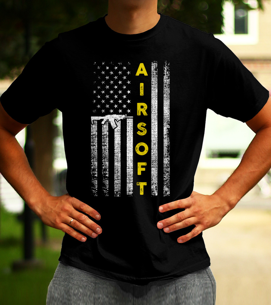 Airsoft Gun American Flag Patriotic United States T-Shirt