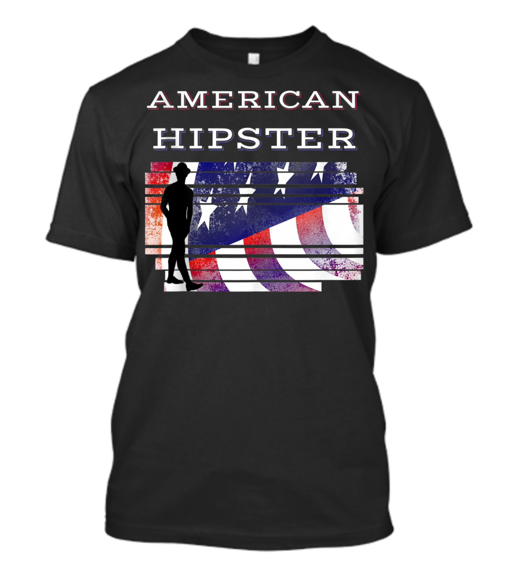 American Hipster Silhouette With Distressed US Flag Background T-Shirt