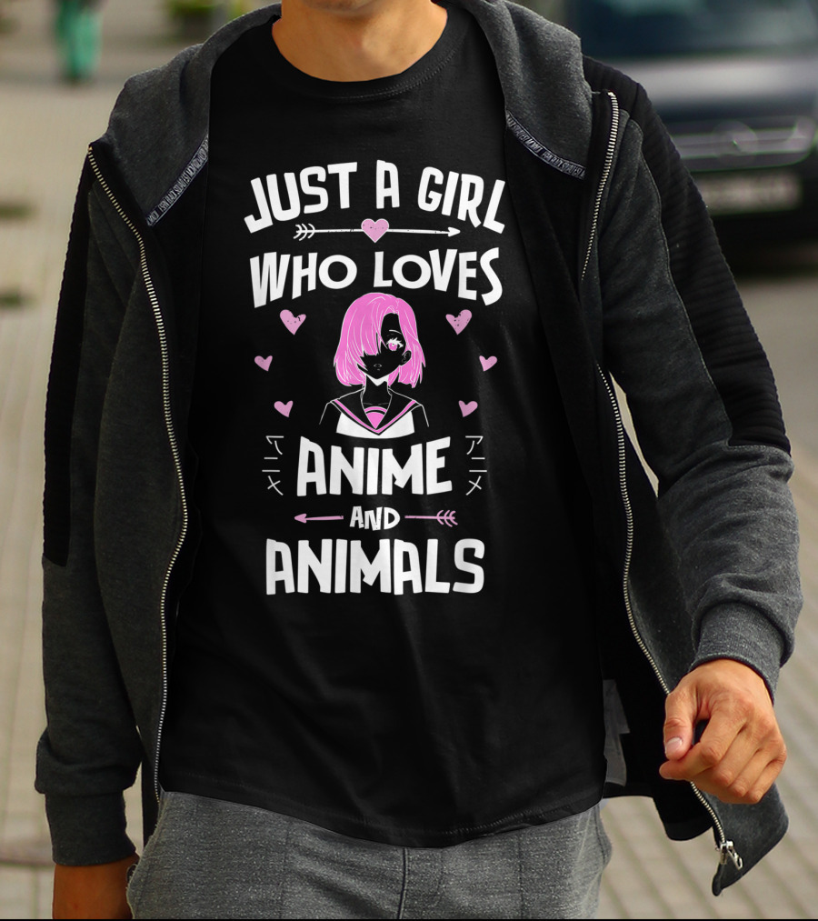 Just A Girl Who Loves Anime And Animals Anime Girl Pink T-Shirt