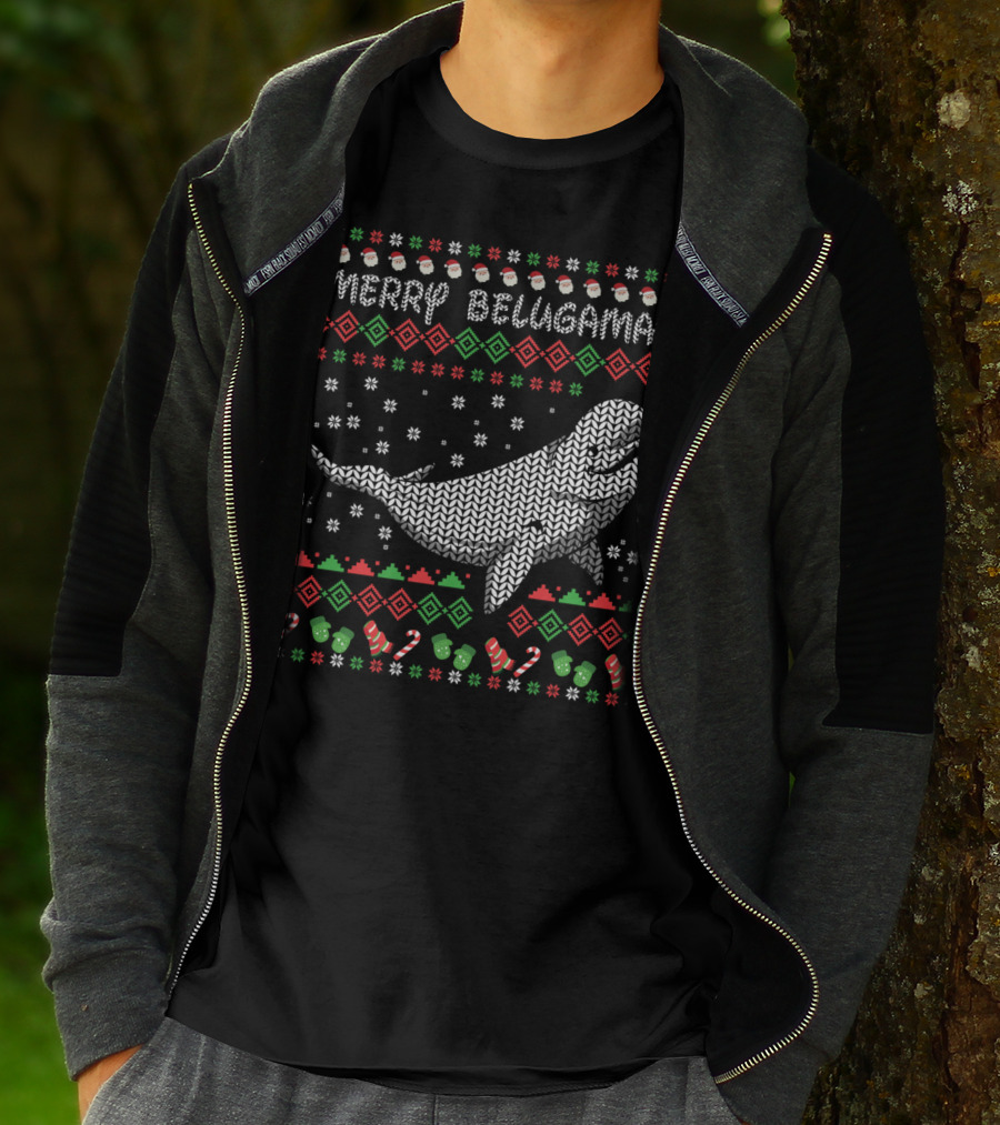 Merry Belugamas Ugly Christmas Sweater Beluga Whale Fans T-Shirt