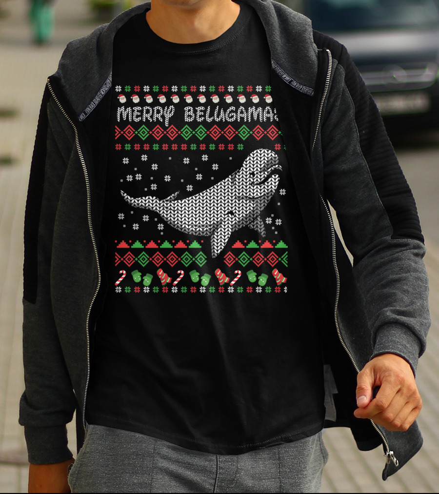 Merry Belugamas Ugly Christmas Sweater Beluga Whale Fans T-Shirt