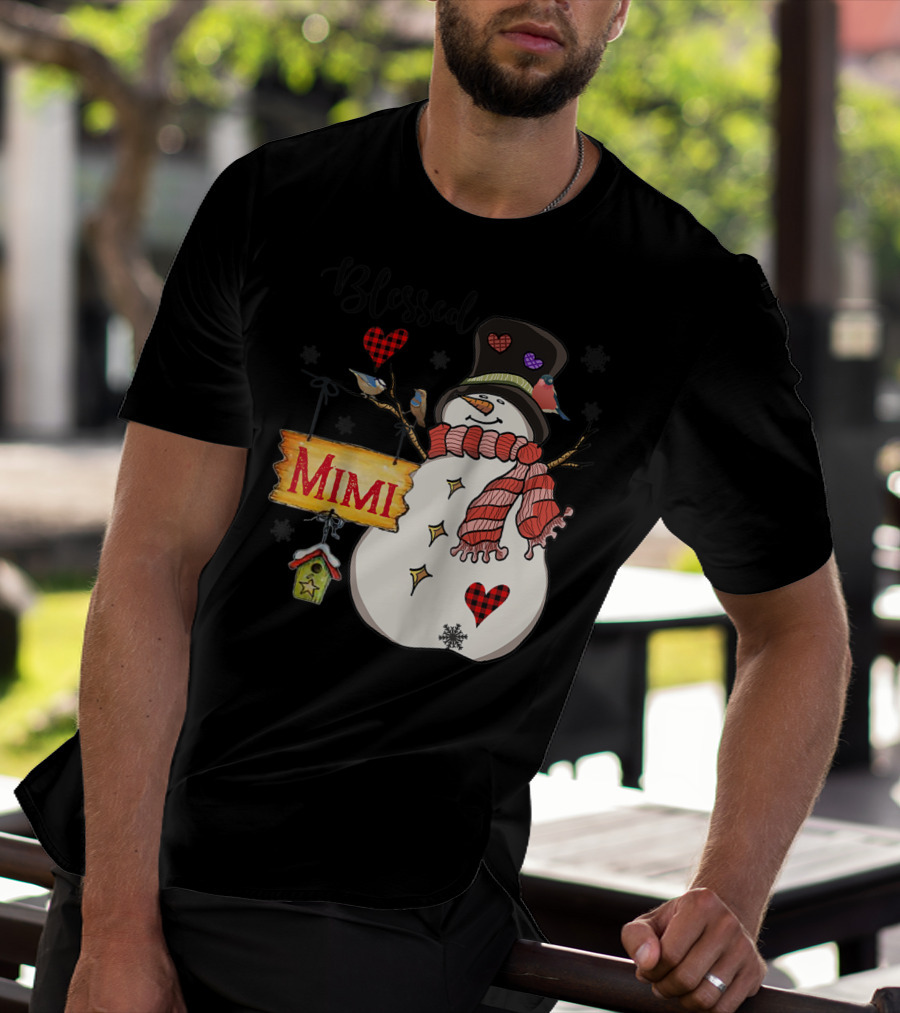 Blessed Mimi Snowman Grandma Christmas Family T-Shirt