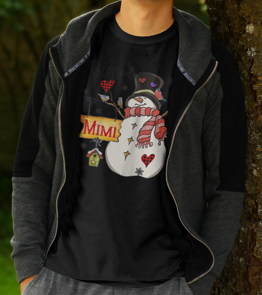 Blessed Mimi Snowman Grandma Christmas Family T-Shirt