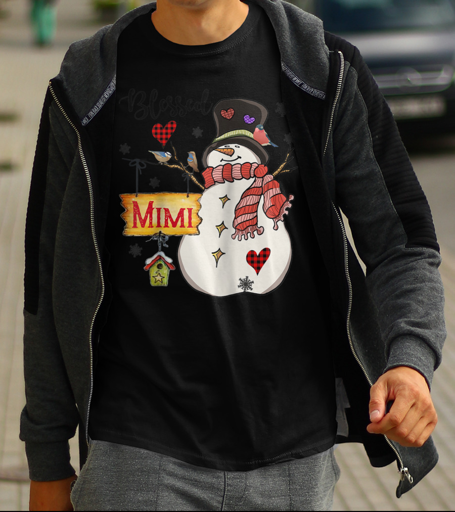 Blessed Mimi Snowman Grandma Christmas Family T-Shirt