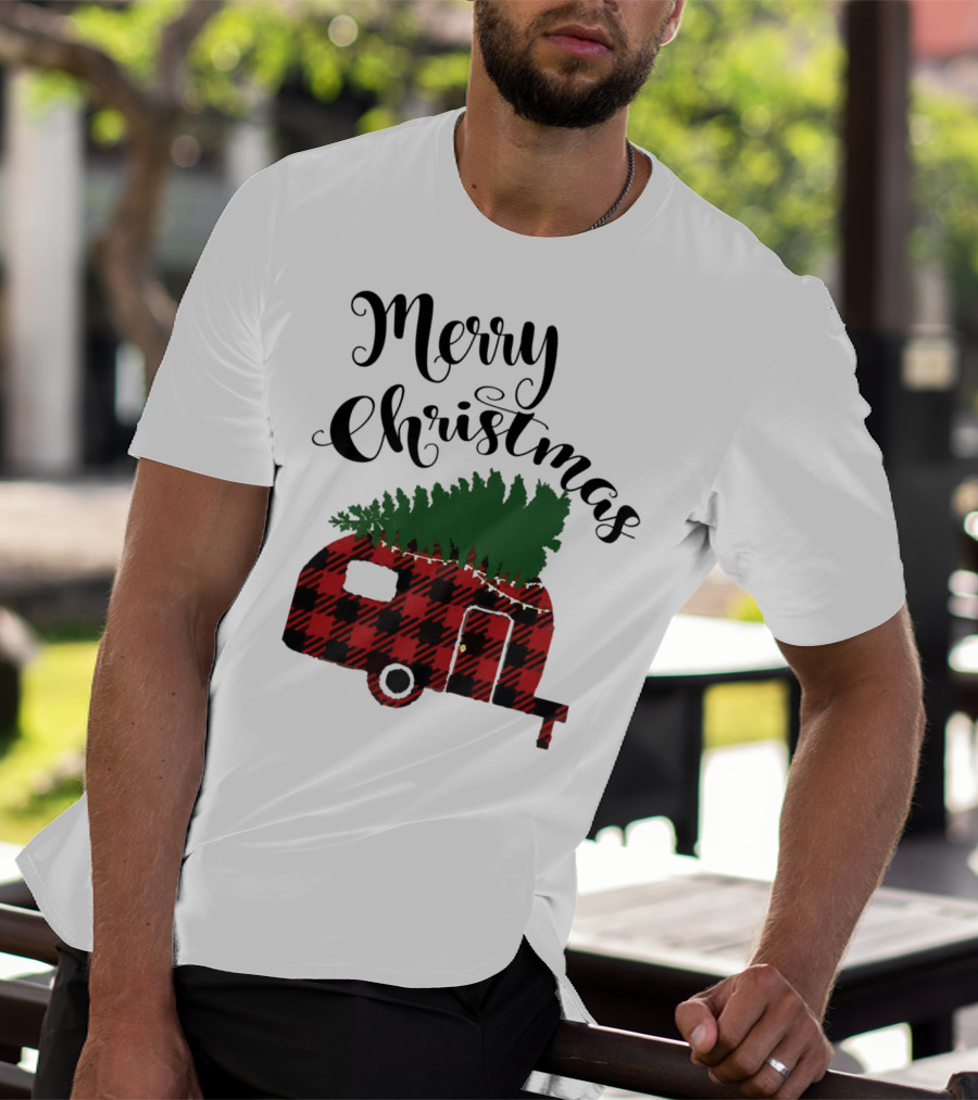 Merry Christmas Buffalo Plaid Camper With Tree T-Shirt