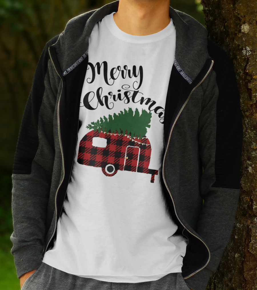 Merry Christmas Buffalo Plaid Camper With Tree T-Shirt