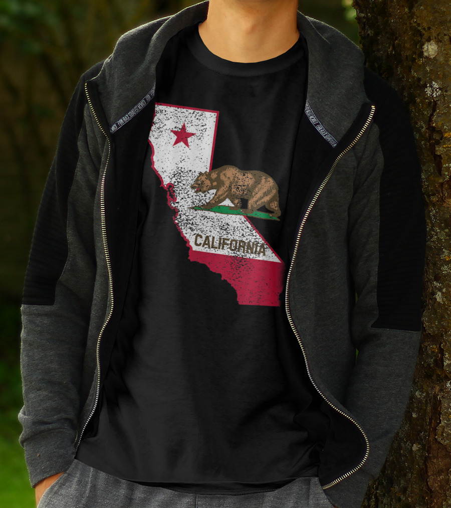 California Flag Bear And Star On State Outline T-Shirt
