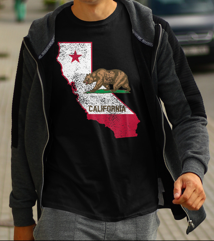 California Flag Bear And Star On State Outline T-Shirt