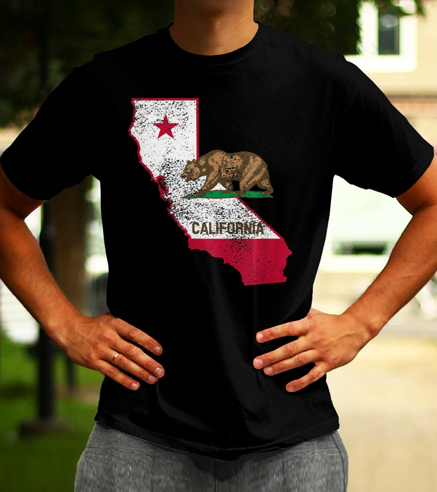 California Flag Bear And Star On State Outline T-Shirt