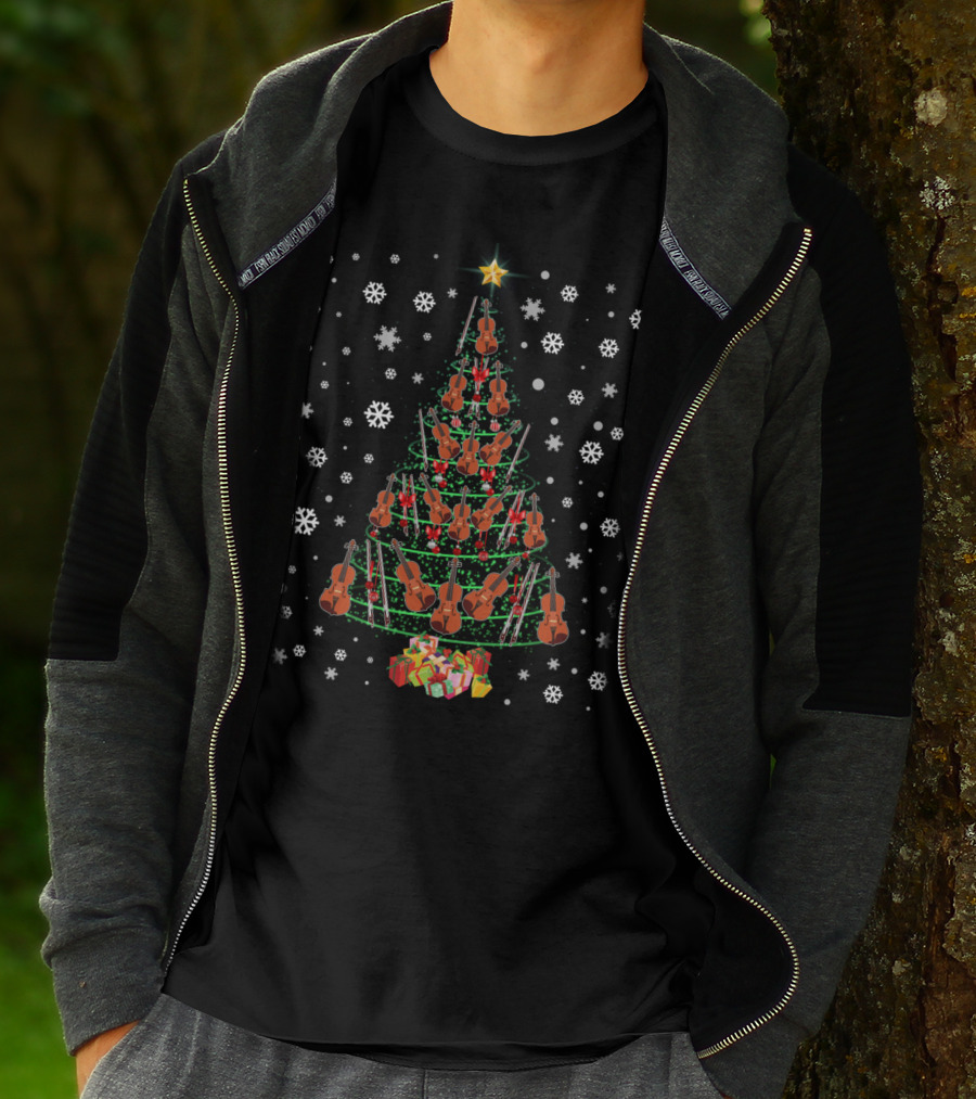 Cello Christmas Tree Merry Christmas Lights Snowflakes And Presents T-Shirt