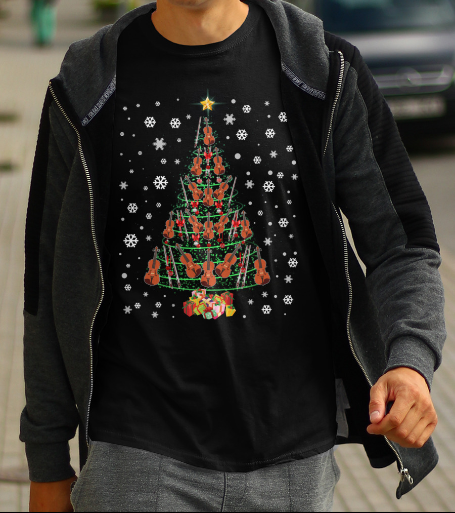 Cello Christmas Tree Merry Christmas Lights Snowflakes And Presents T-Shirt