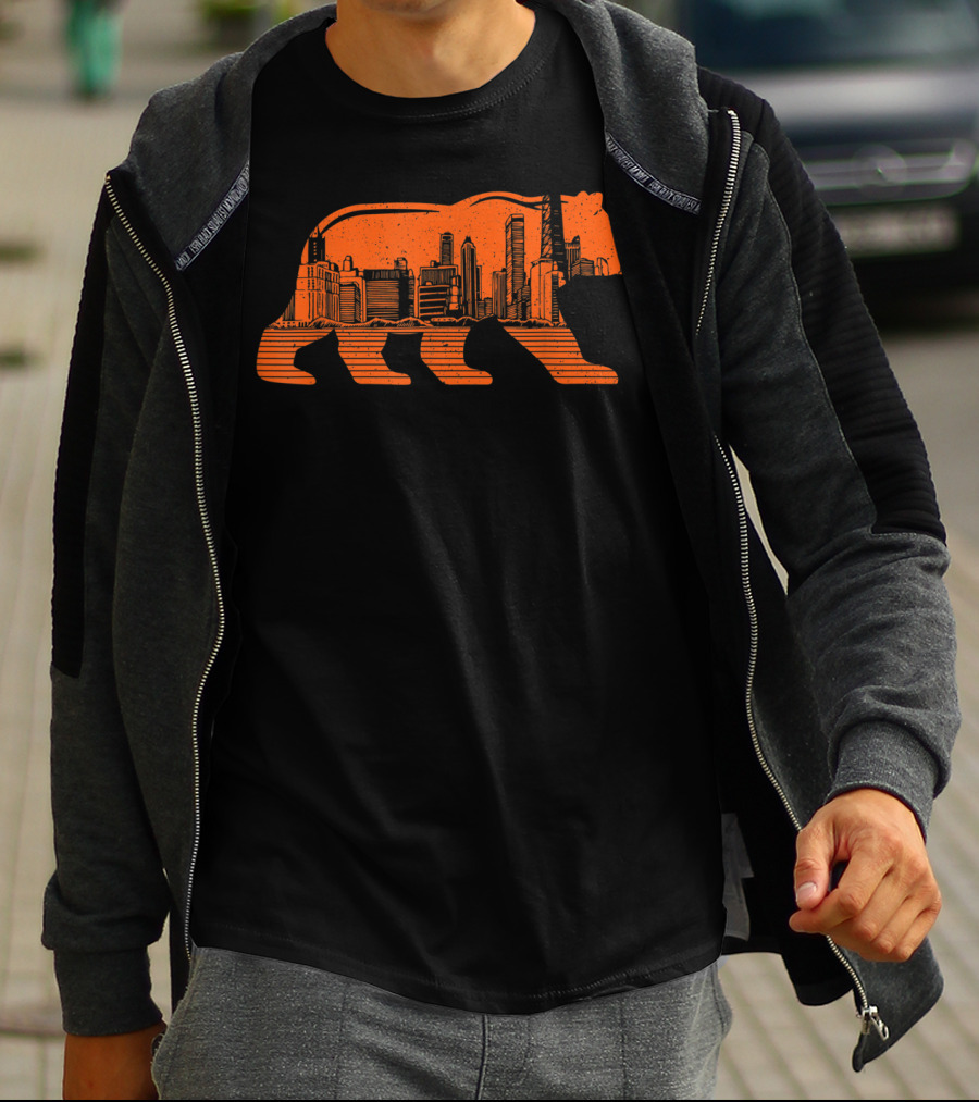 Chicago Football Bear Skyline Orange T-Shirt