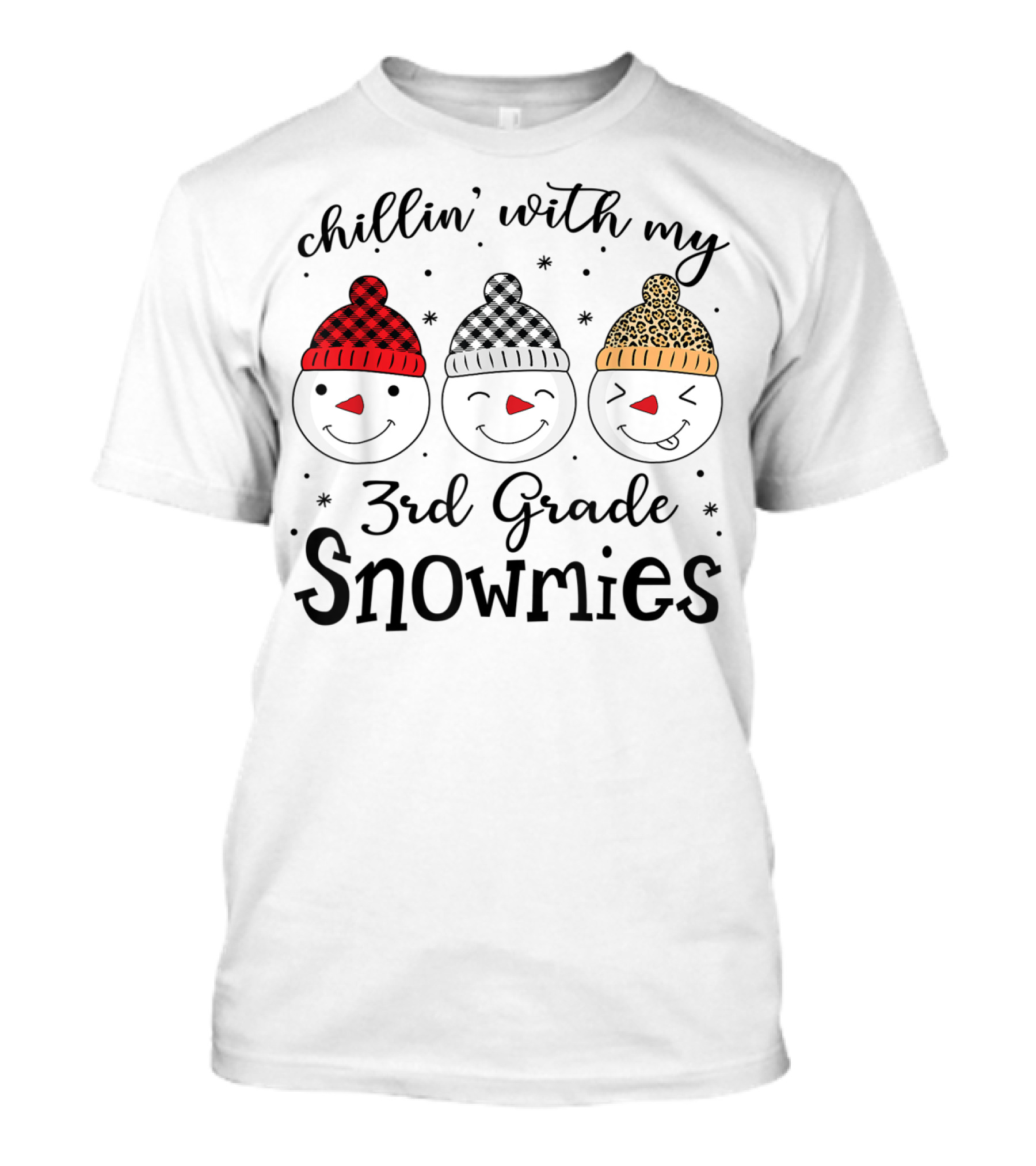 Chillin' With My 3rd Grade Snowmies Snowman Faces With Patterned Hats T-Shirt