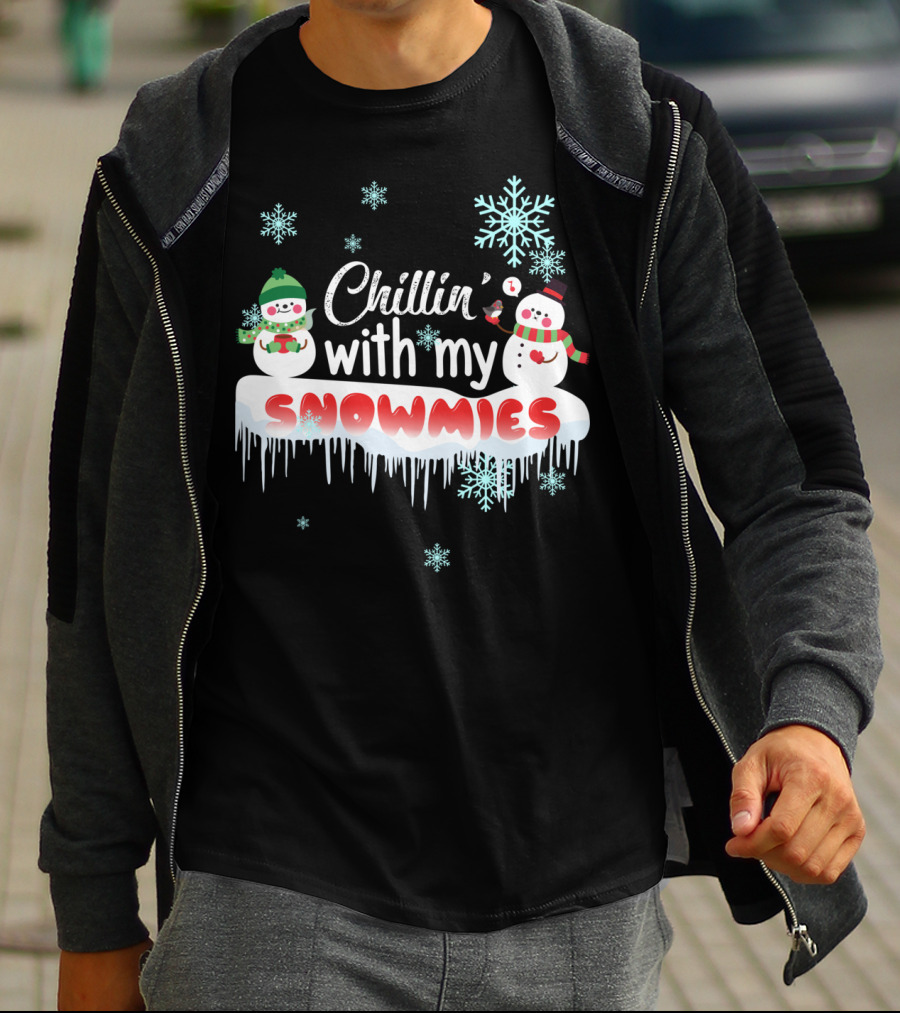 Chillin' With My Snowmies Cute Snowman Smoking Pipe And Snowflakes T-Shirt