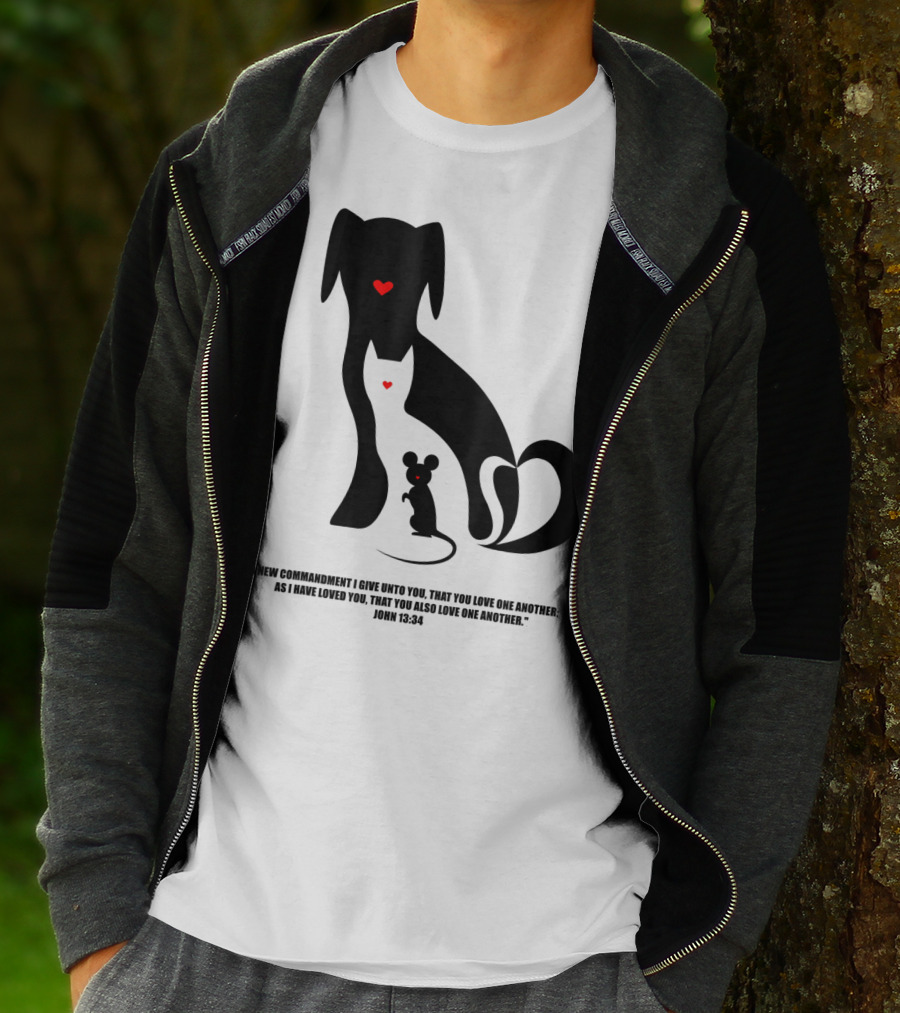 Christian I Love Dogs Cats Mice John 13:34 Commandment T-Shirt