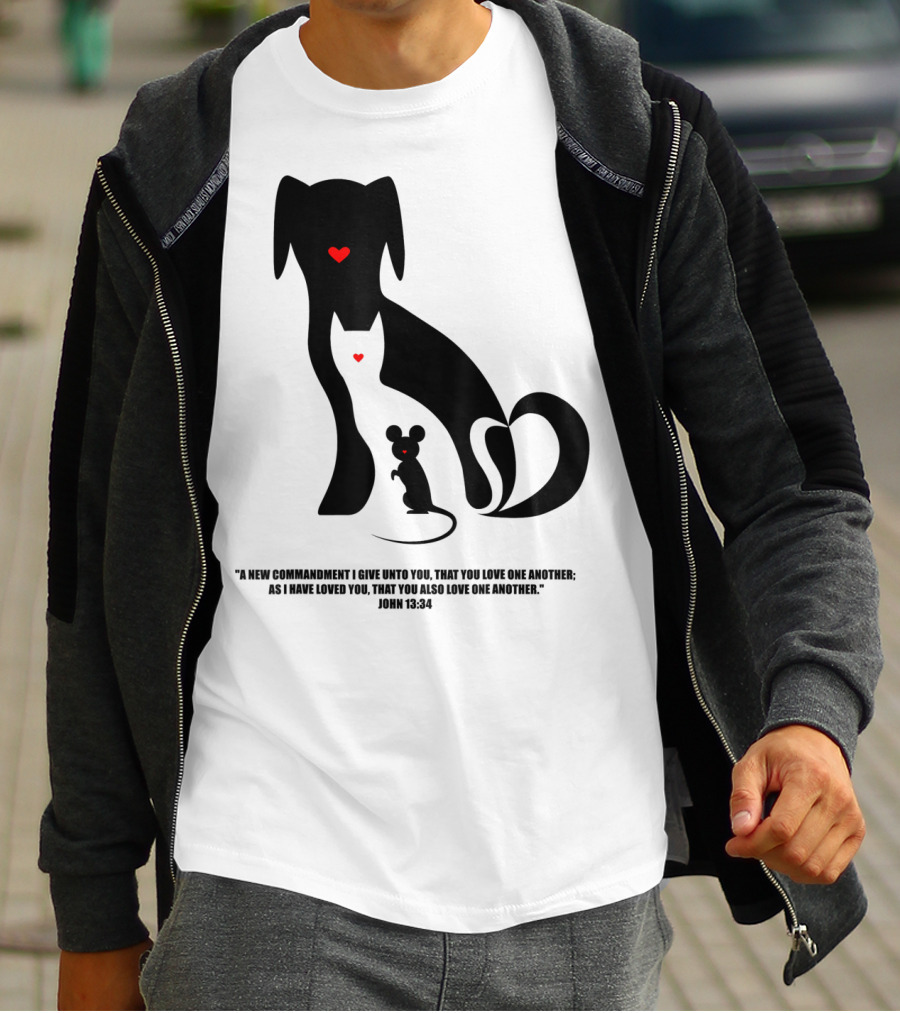 Christian I Love Dogs Cats Mice John 13:34 Commandment T-Shirt