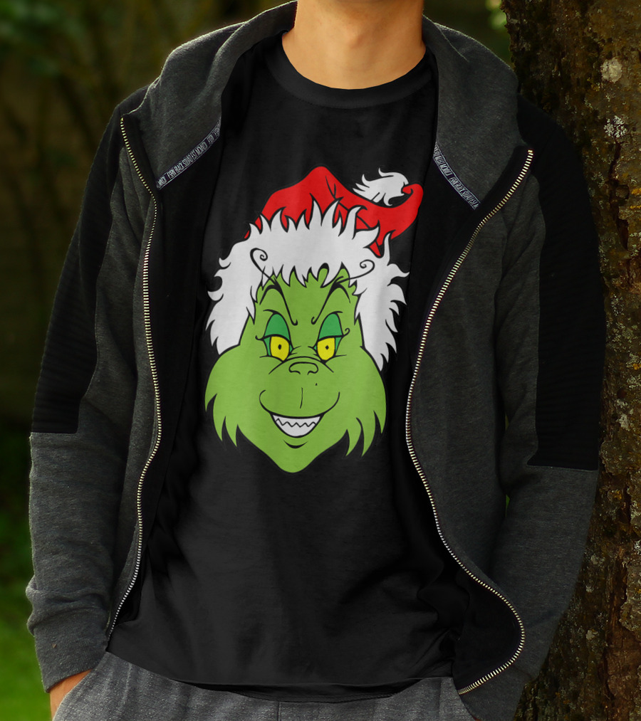 Grinch Christmas Face Santa Hat Smile T-Shirt
