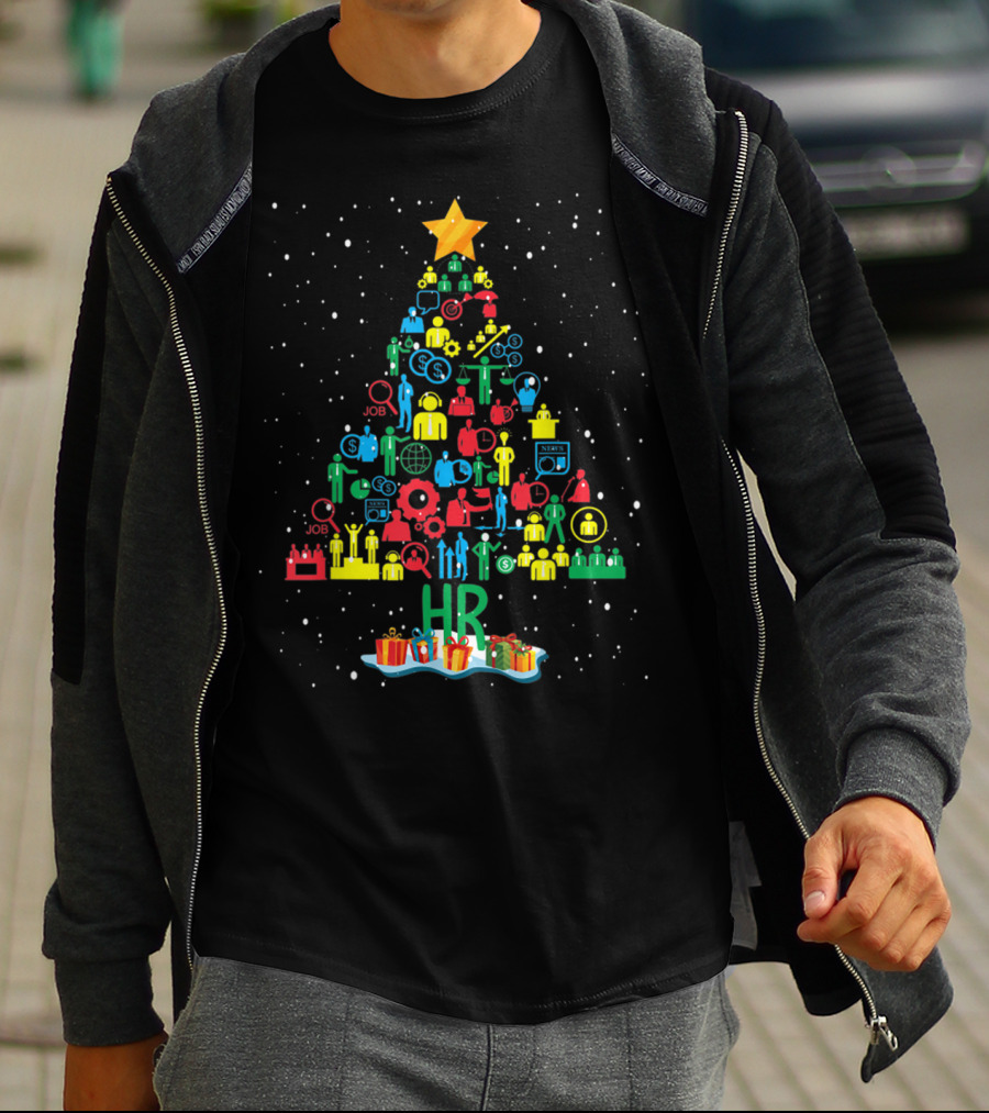 HR Christmas Tree With Job And People Icons T-Shirt