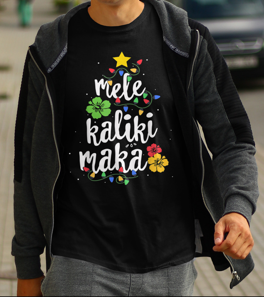 Mele Kalikimaka Christmas Tree Lights Hibiscus Tropical T-Shirt