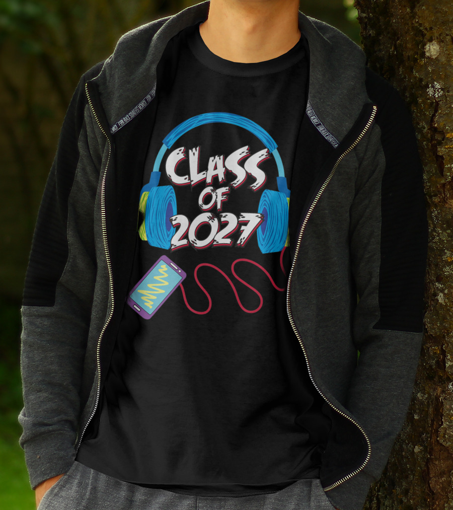 Class Of 2027 Headphones Smartphone 5th Grade Boy Girl T-Shirt