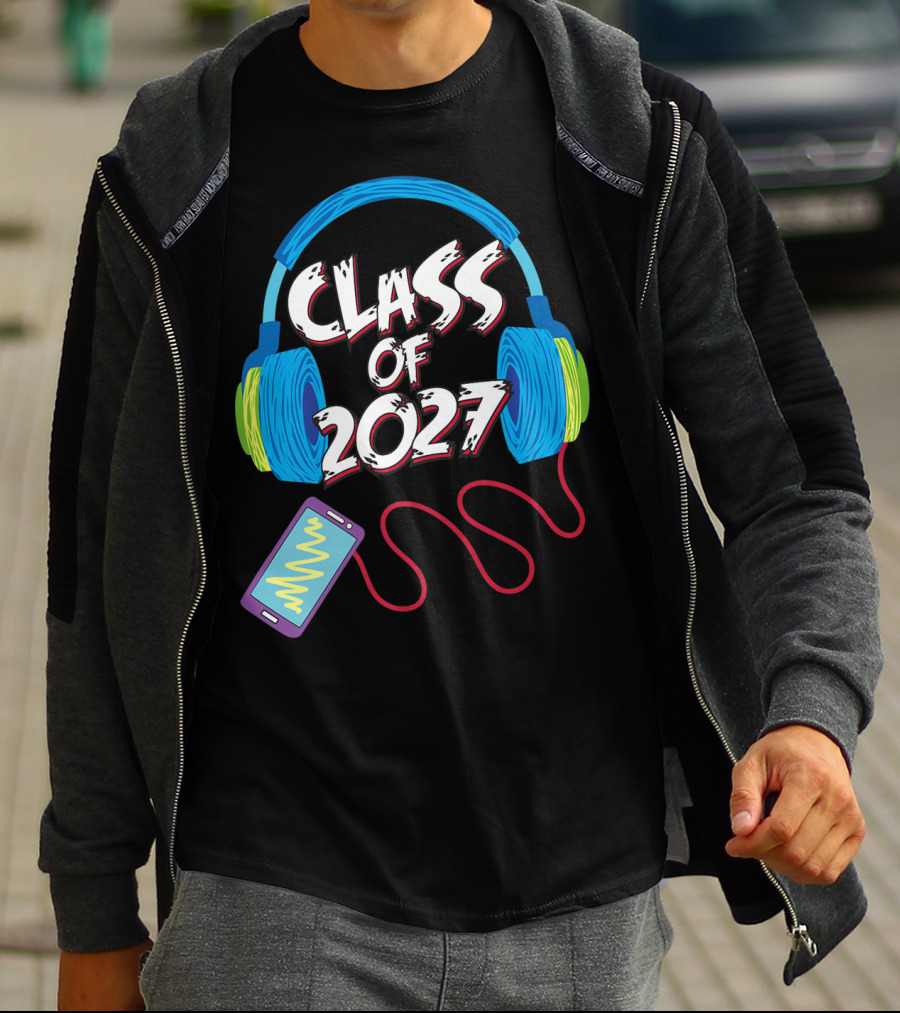 Class Of 2027 Headphones Smartphone 5th Grade Boy Girl T-Shirt