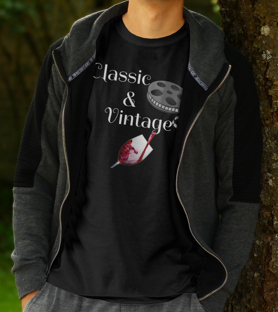 Classic Movies And Vintage Wine Reel And Wine Pouring T-Shirt