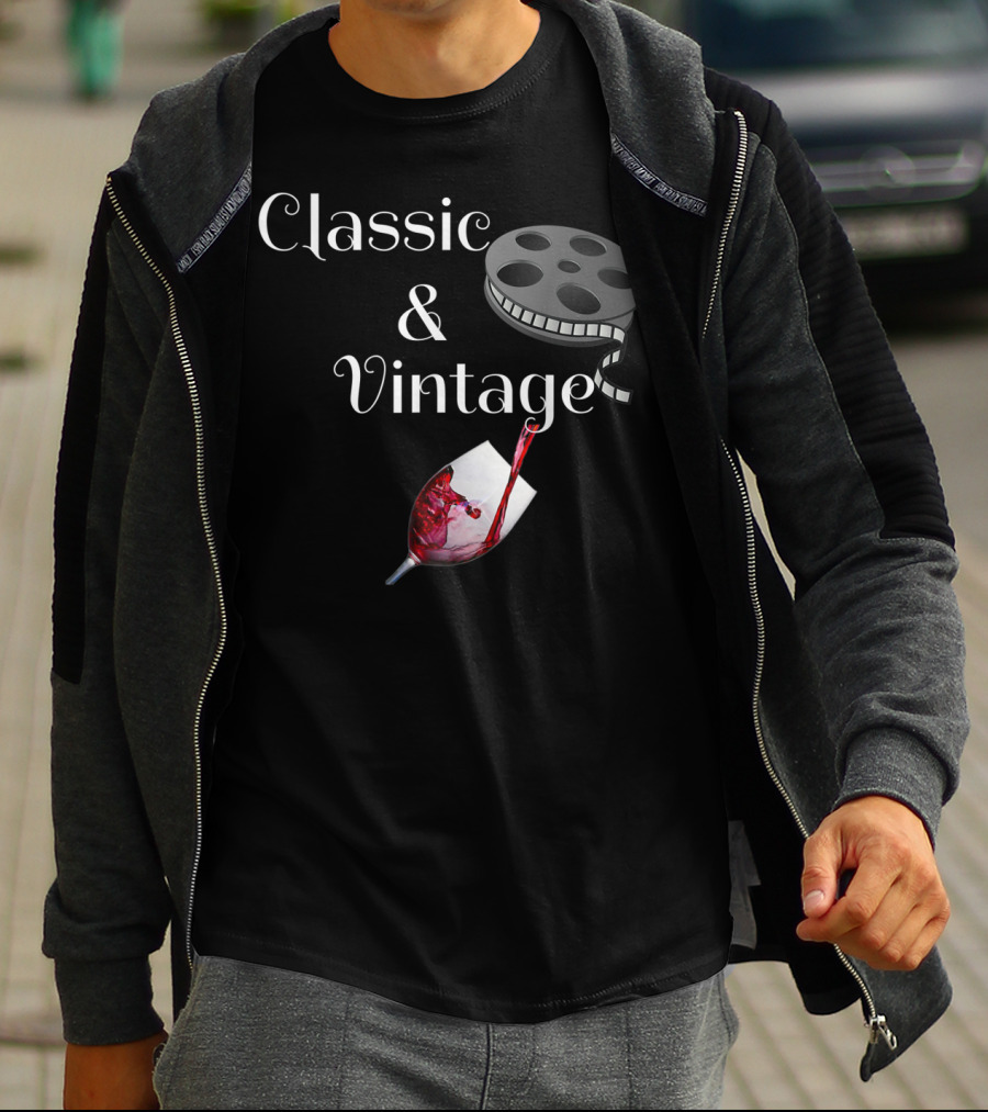 Classic Movies And Vintage Wine Reel And Wine Pouring T-Shirt