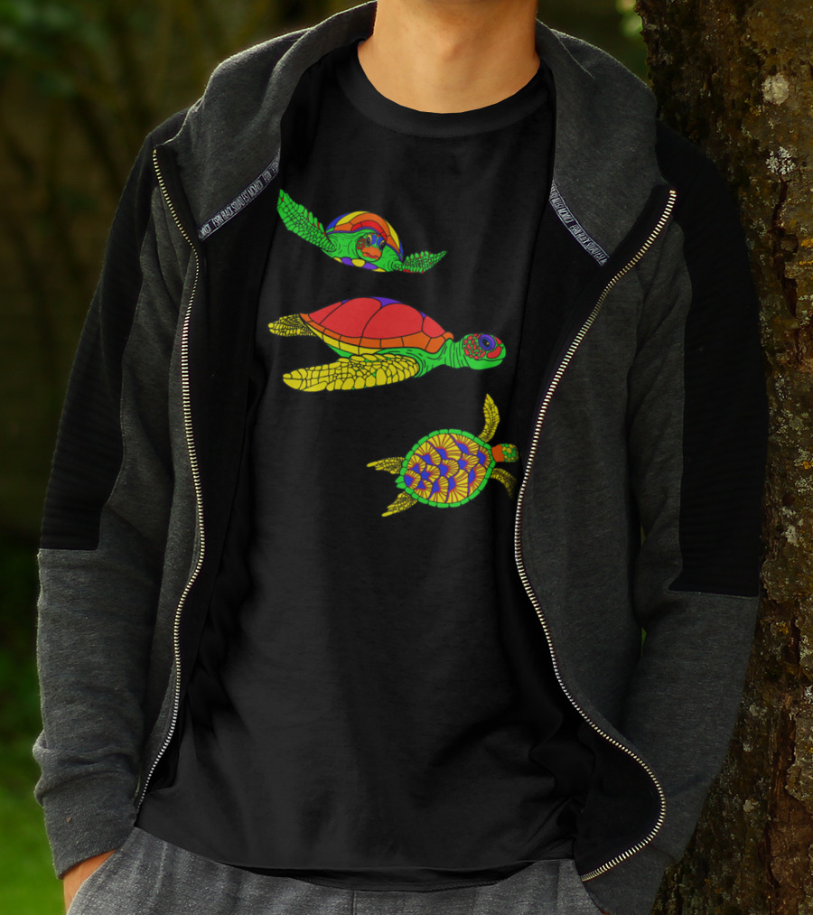 Colorful Swimming Sea Turtle Shell Artful Display T-Shirt