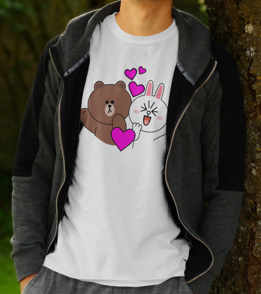 Brown Bear Cony Bunny Rabbit With Hearts Love T-Shirt