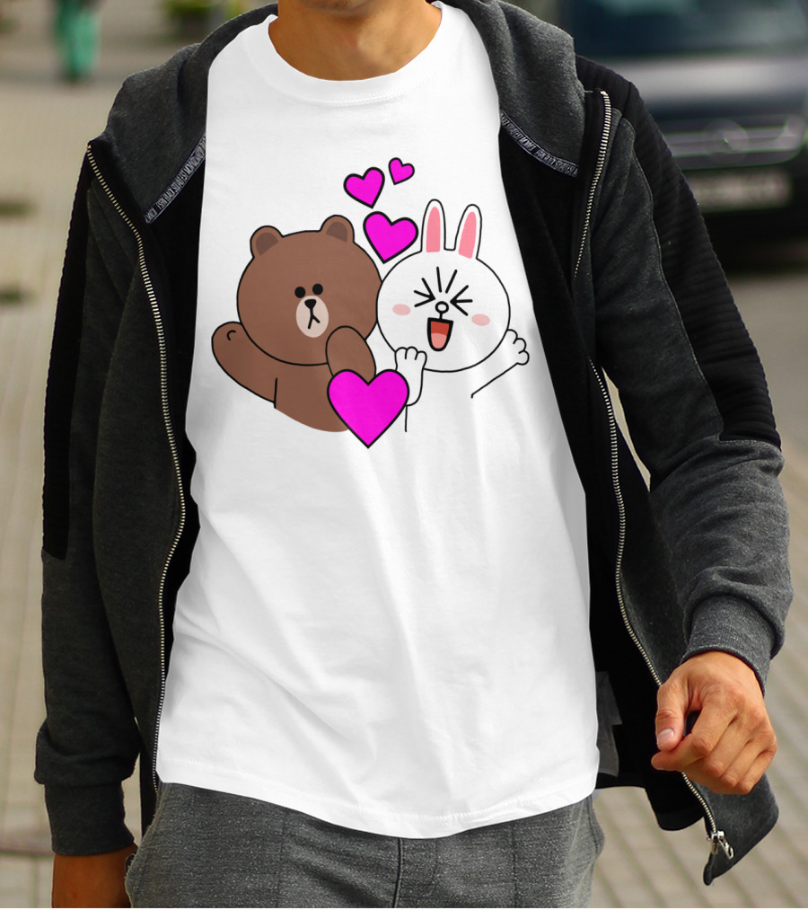 Brown Bear Cony Bunny Rabbit With Hearts Love T-Shirt