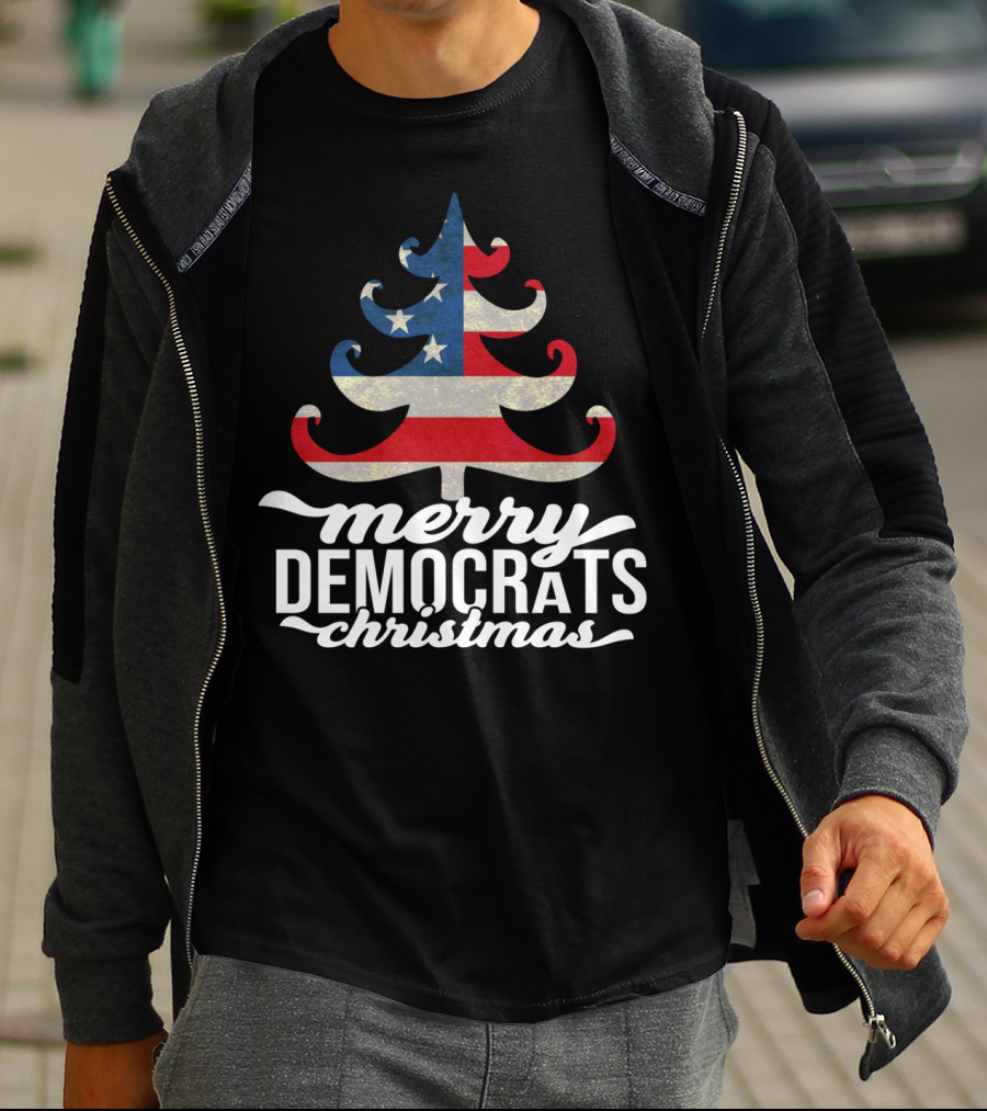 Merry Christmas Democrats Patriotic Tree USA Flag Stars T-Shirt