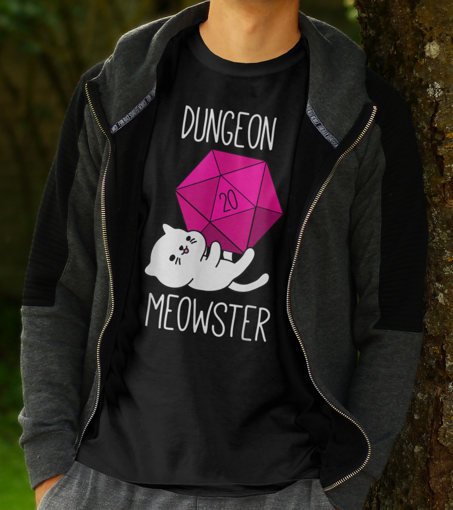 Dungeon Meowster Funny Nerdy Cat D20 Dice T-Shirt