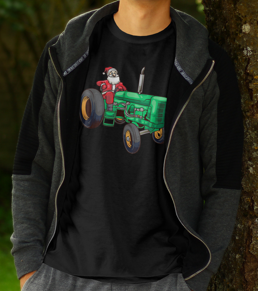 Santa Claus Riding Green Farm Tractor T-Shirt