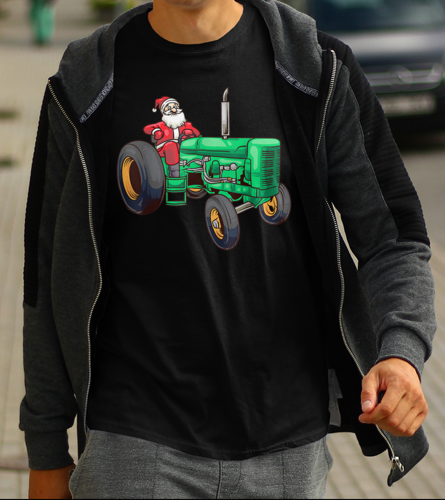 Santa Claus Riding Green Farm Tractor T-Shirt