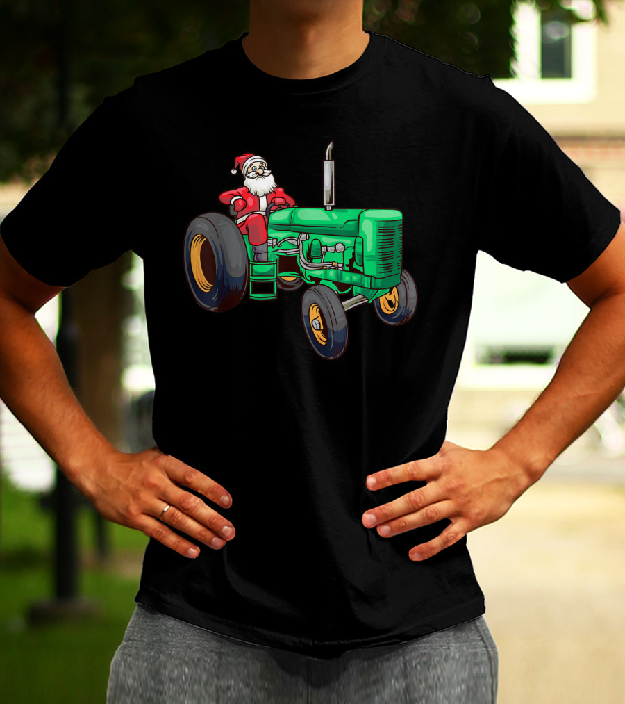 Santa Claus Riding Green Farm Tractor T-Shirt