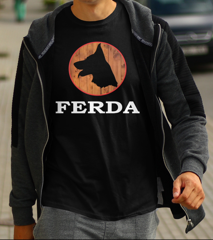 Ferda Dog Silhouette On Wood Background T-Shirt